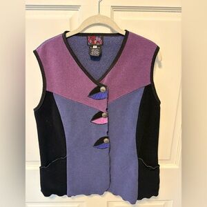Red Rover Clothing art to wear purple fleece vest vintage womens size xs x-small